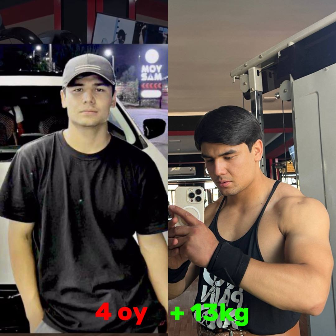 Nodirbek A. — Tana o‘zgarishi, 4 oy, +13 kg