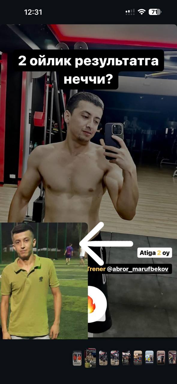 Akbar A. — Tana o‘zgarishi, 2 oy, +5 kg mushak